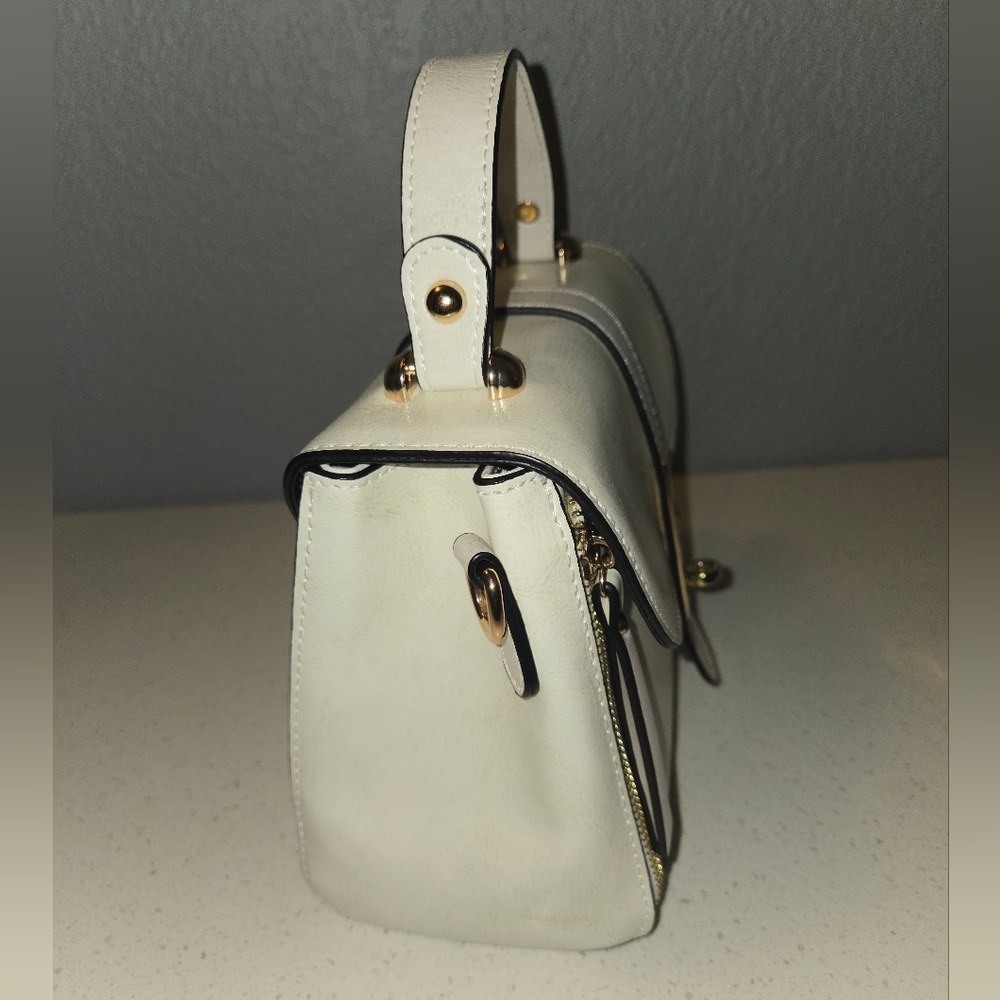 White Top-Handle Crossbody Bag with Gold Hardware - Picture 6 of 11